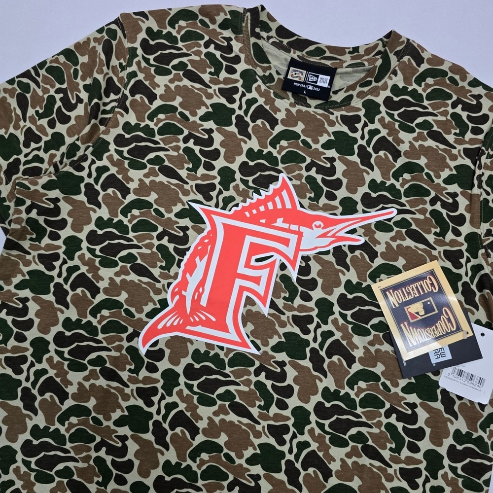 New Era Florida Marlins Camo T-Shirt Mens Large 1997 World Series Cooperstown